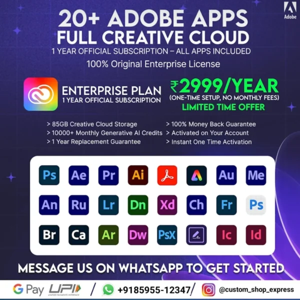 Adobe Creative Cloud All App With Original Liecence Key For 1 Year Activation On Your Email Id